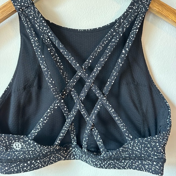 lululemon Free To Be Serene High Neck Bra Black White Speckle Size 4 - Picture 7 of 13